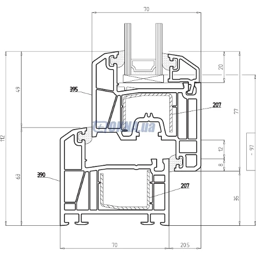 uPVC multi-chamber profile diagram